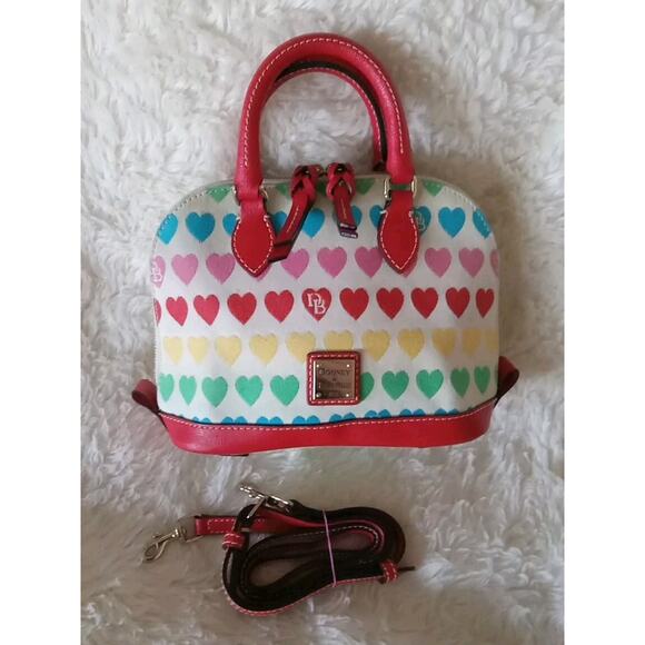 Dooney & Bourke Zip Crossbody Satchel Multi Heart Rainbow Hearts - Picture 1 of 14